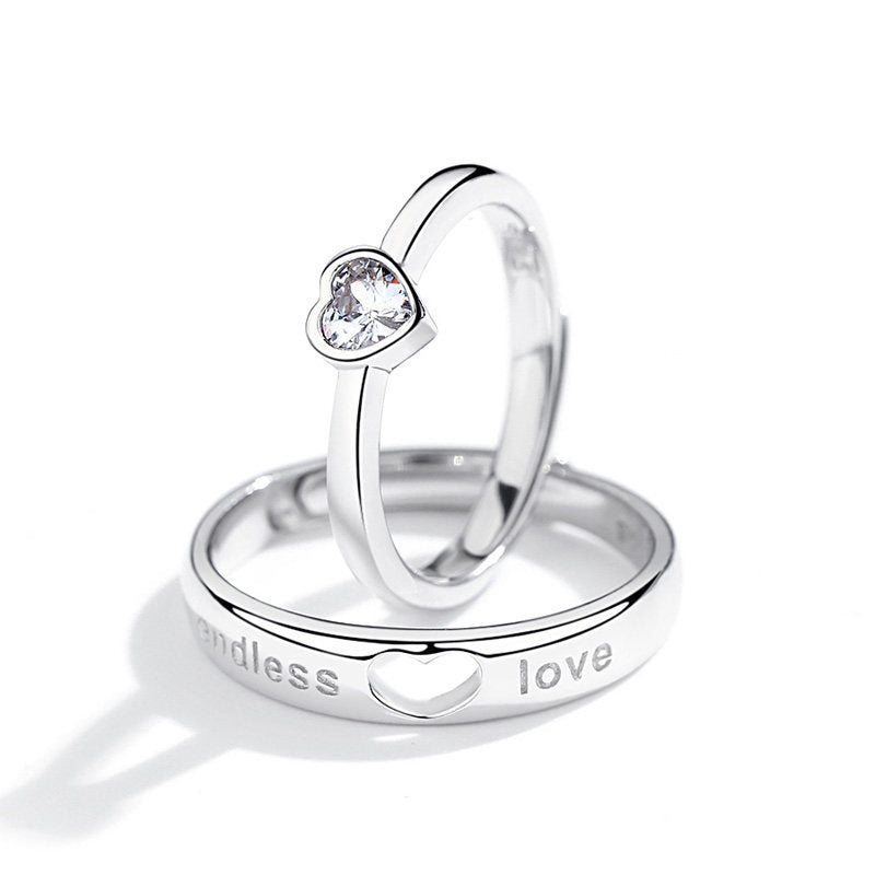 Women's & Men's Style Couple Sier Plated Open Live Rings