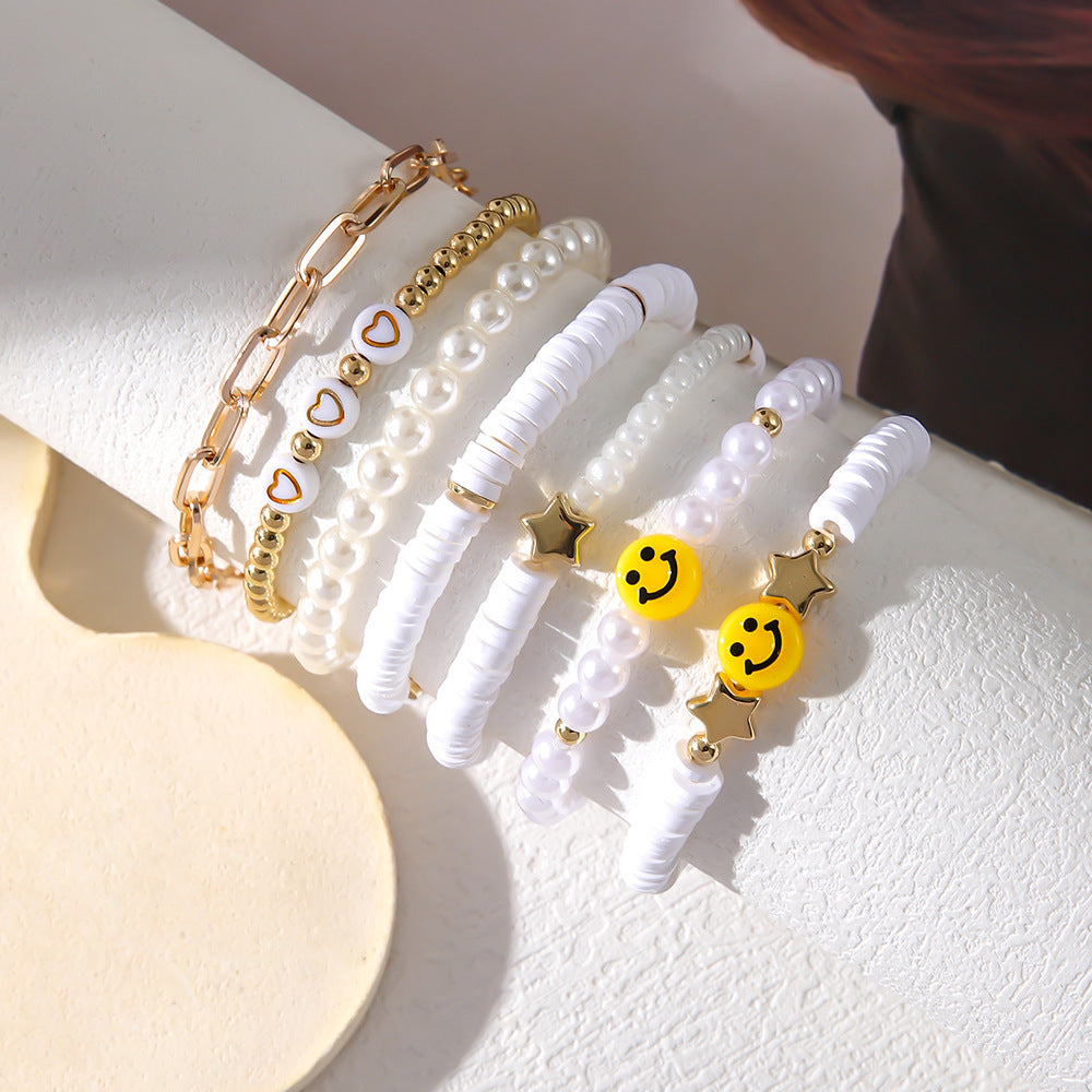 Rainbow Love Beaded Polymer Clay Imitation Bracelets