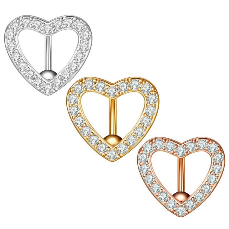 Fashion Belly Navel Buckle Heart-shaped Copper Inlaid Stone Rose Gold Rings
