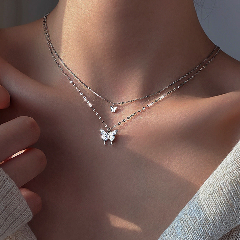 Women's Diamond Butterfly Design Temperament Clavicle Chain Necklaces