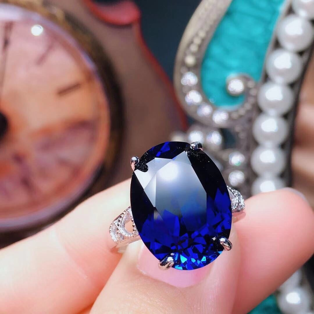 Live Simulation Sharp Crystal Sapphire Colored Gems Ring
