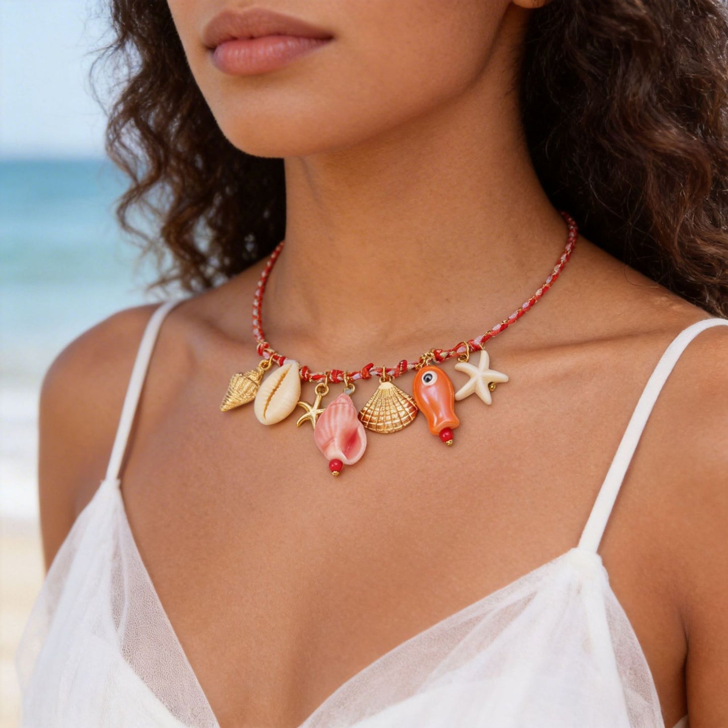 Summer Ocean Shell Dolphin Dopamine Ceramic Fish Colorful Ropes Necklace