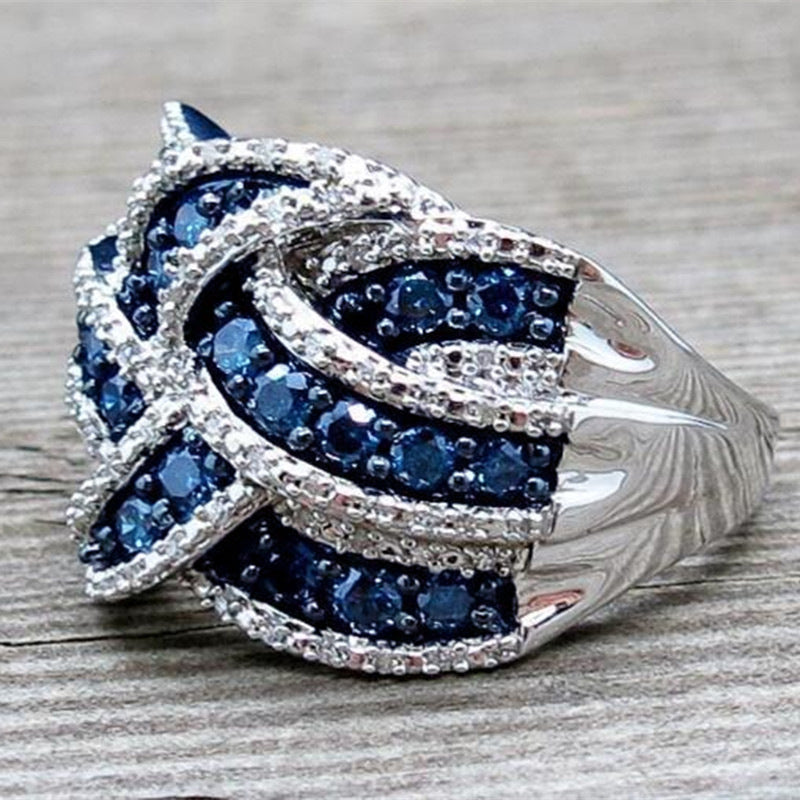 Bagues Shi Man en Zircon bleu saphir incrusté pour femmes