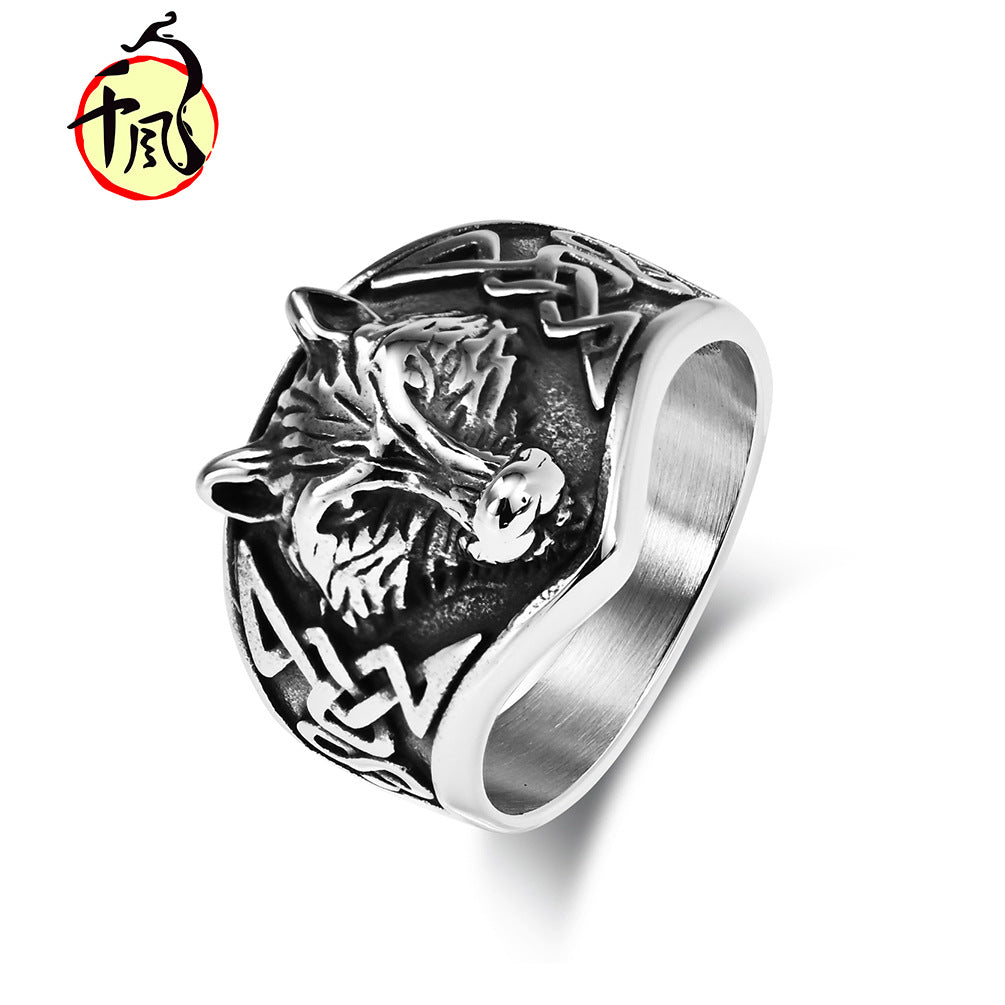 Men's Nordic Retro Style Celtic Wolf Titanium Steel Rings