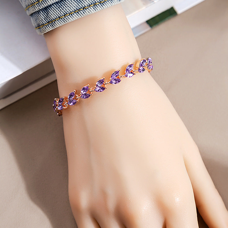 Rhinestone Fashion Color Willow Leaf Diamond Versatile Design Light Bracelets