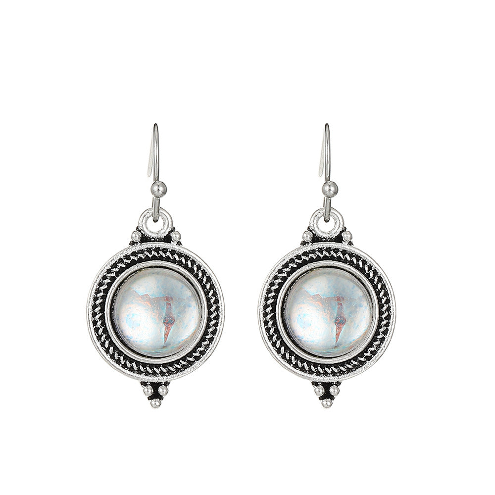 Love Turquoise Alloy Distressed Geometric Moonstone Earrings