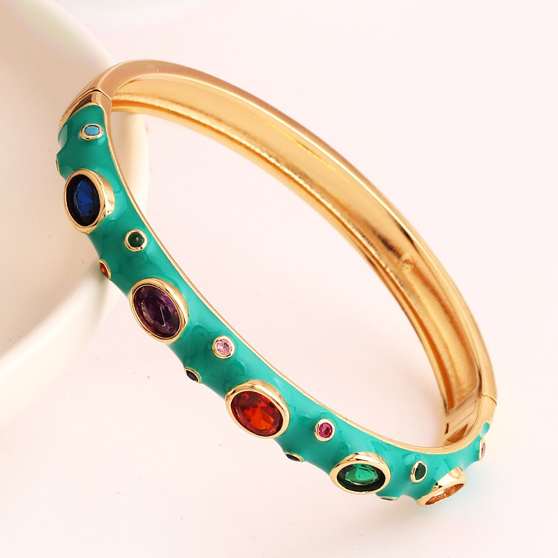 Women's Micro Inlay Color Zirconium Drip High Retention Copper Plated Gold Bracelet