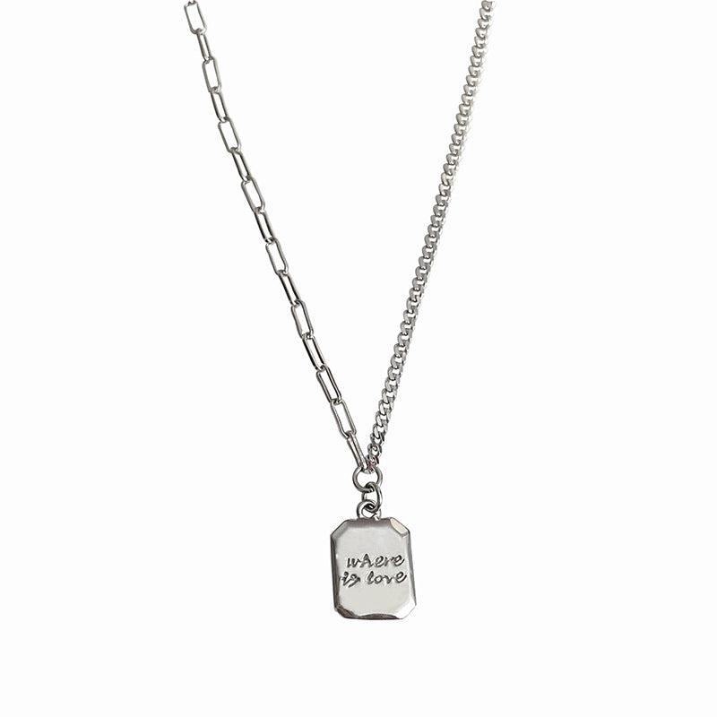 Sier Sterling Square Plate English Letter Necklaces