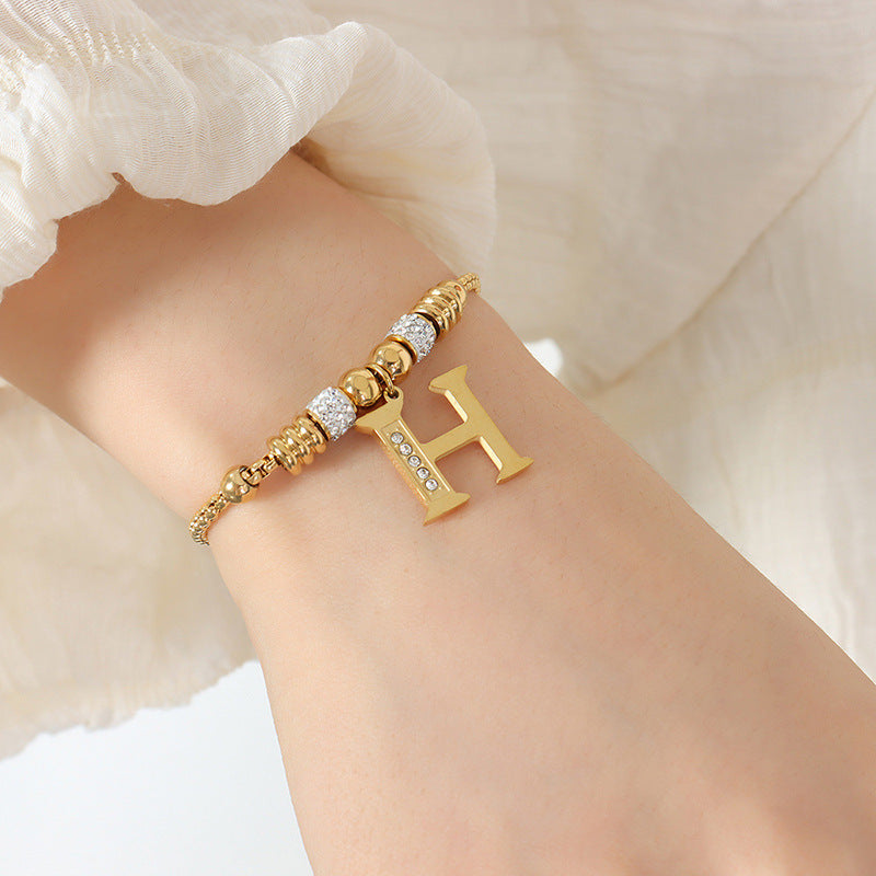 Gold English Letters Pendant Rhinestone Tassel Bracelets