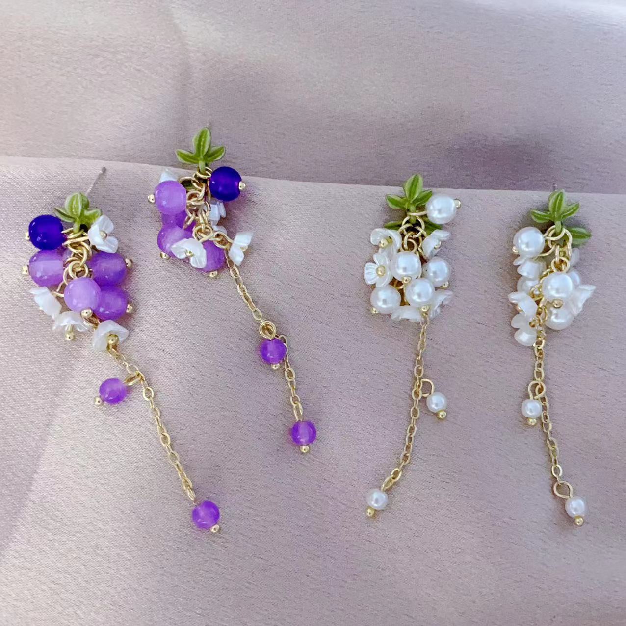 Fresh Purple Grape Tassel Super Mori Style Earrings