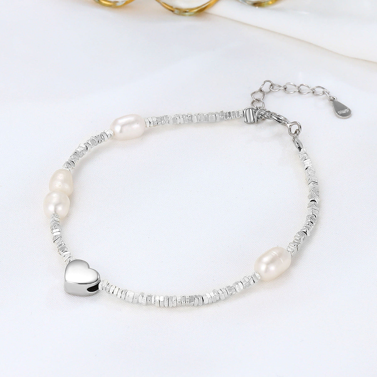 Bracelets coeur en perles d'eau douce en argent Sterling