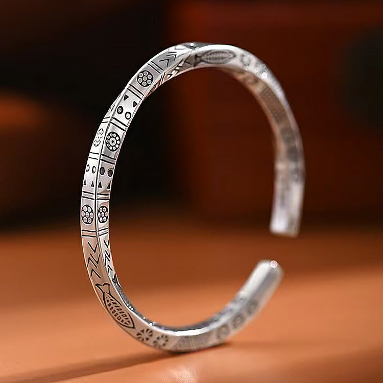 Mobius Strip Totem Sier Plated Vintage Handmade Solid Opening Bohemian Bracelet