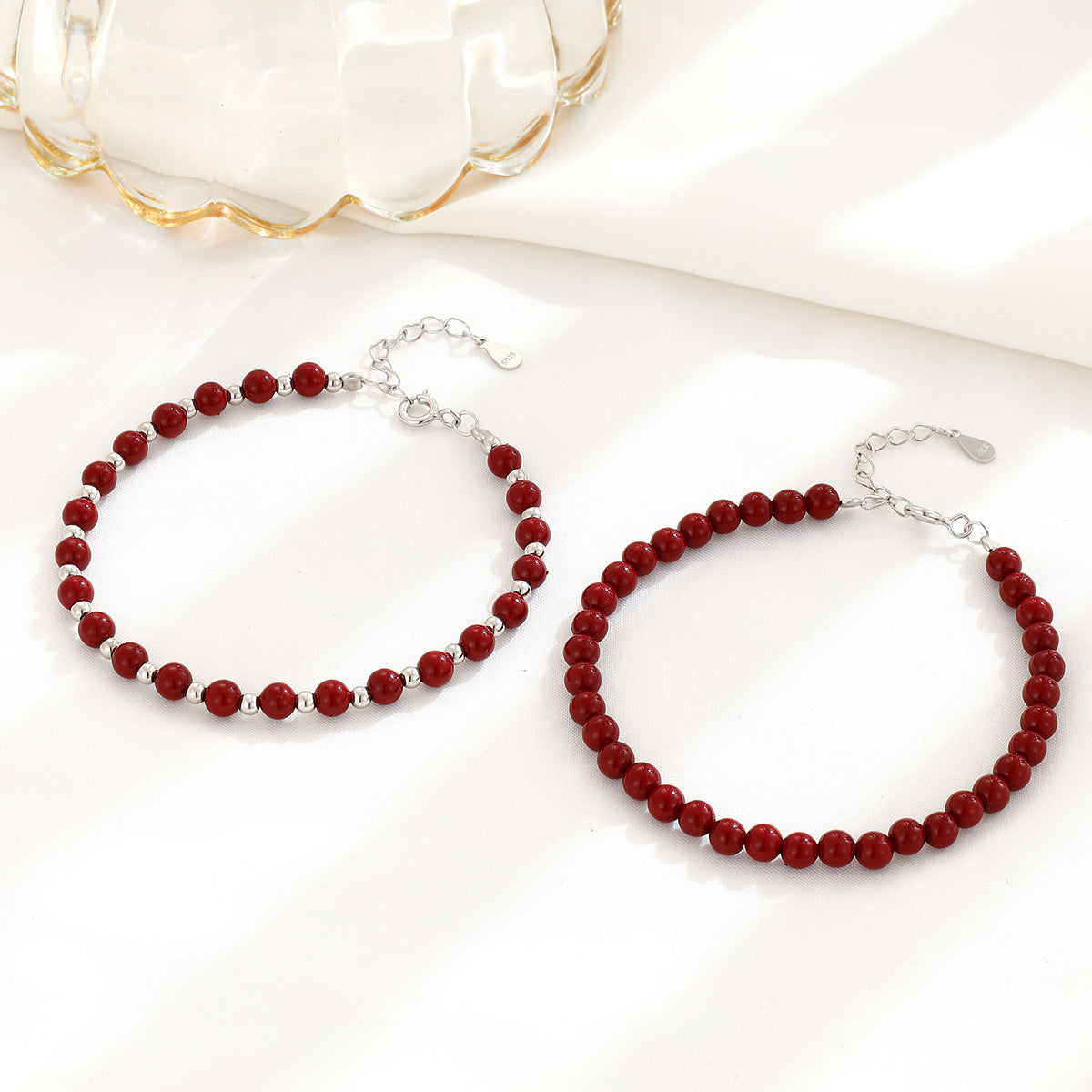 Bracelets de minorité capricieuse en perles de sable rouge et d'argent pour femmes