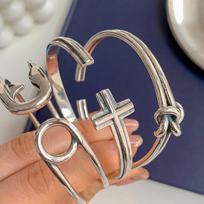 Style Combination Disco Fashion Sier Plated Vintage Cross Bracelets