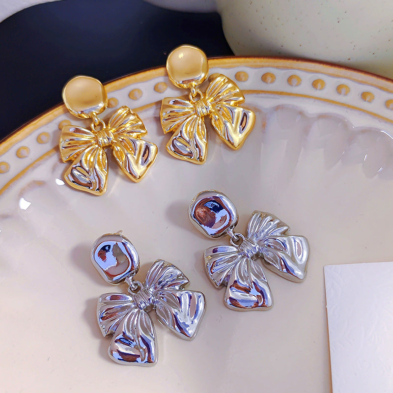 Bowknot Glossy Simple Retro Elegant Niche Earrings