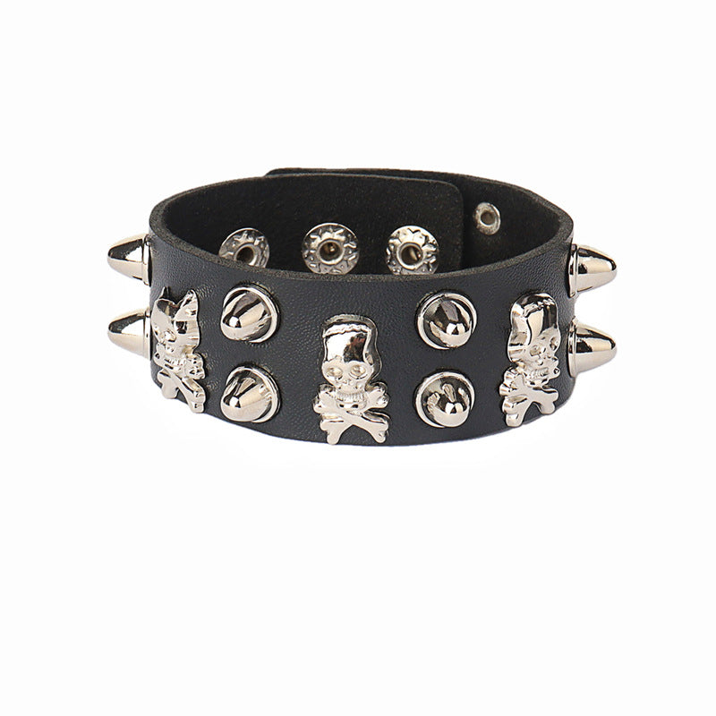 Gothic Skull Rivet Retro Couple Leather Bracelets