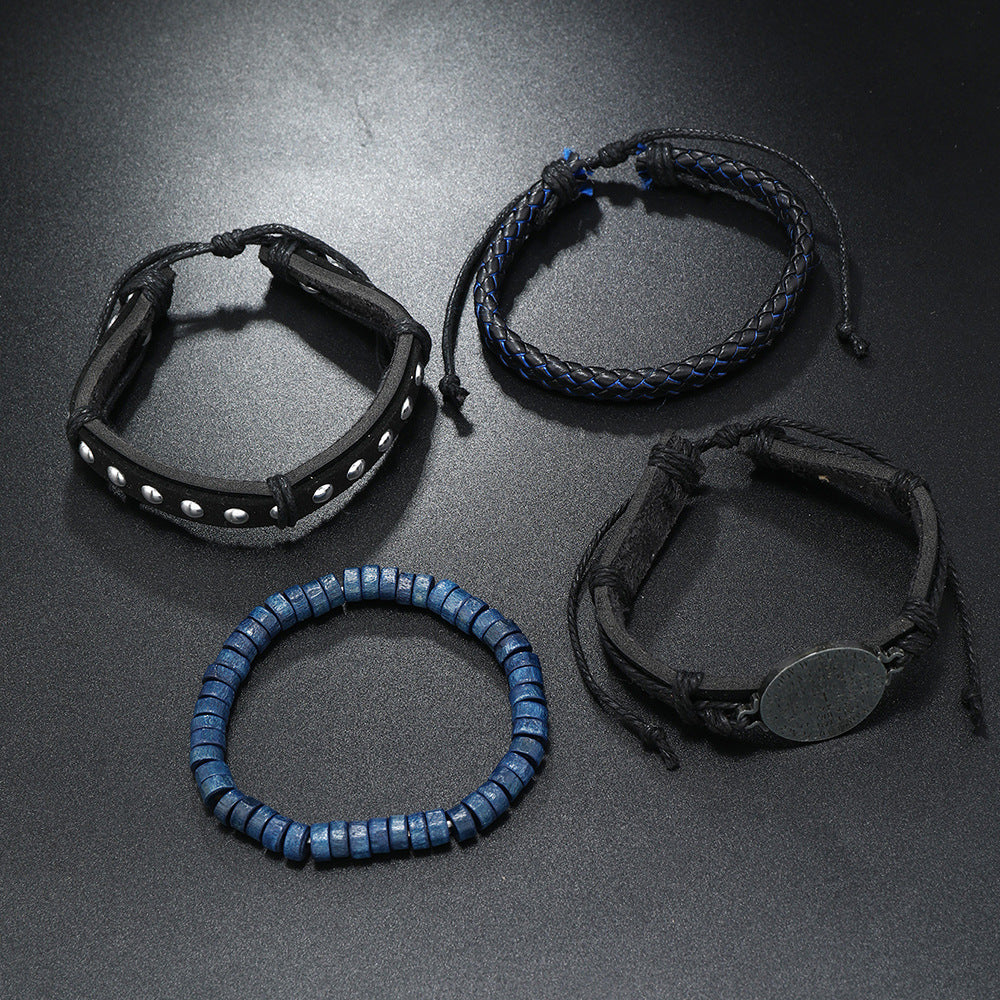 Ensemble de bijoux en cuir tissé à la main pour hommes, bracelets