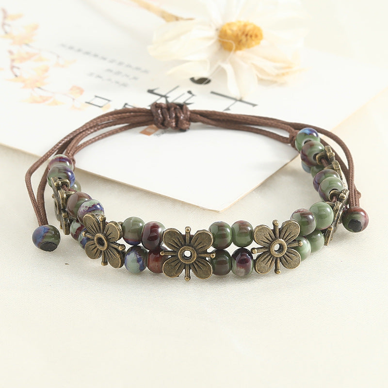Vintage Clover Ceramic Hand-woven Girlfriend Gifts Carrying Bracelets