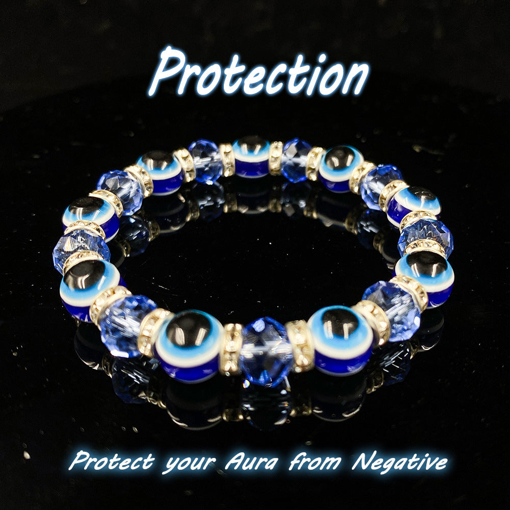 Blue Glaze Cut Devil's Eye Rhinestone Bracelet
