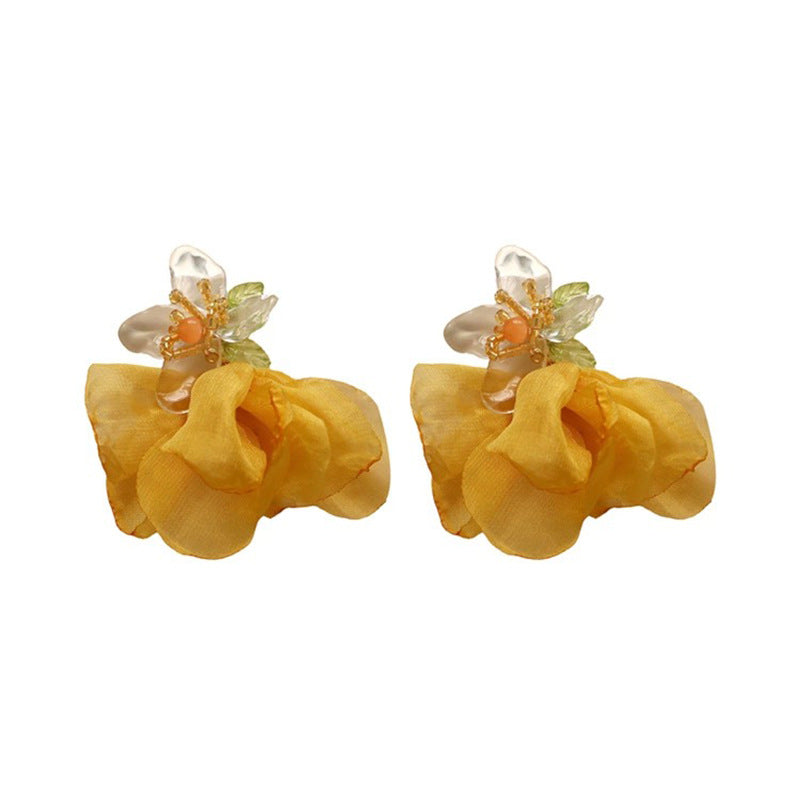 Women's Style Fabric Flower Beaded For Exaggerated Earrings