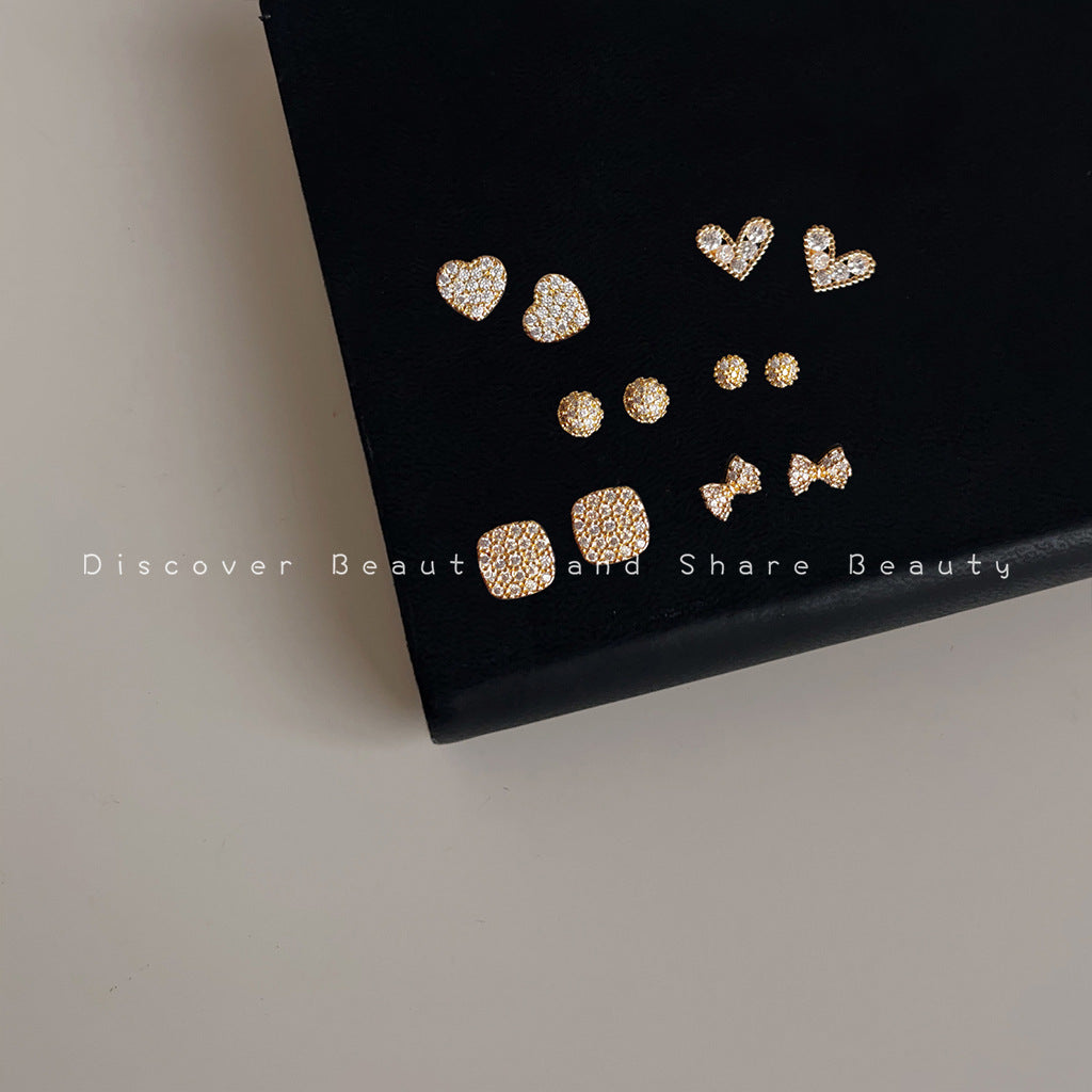 Women's Small Simple Love Heart Korean Sweet Bow Zircon Fashionable Earrings
