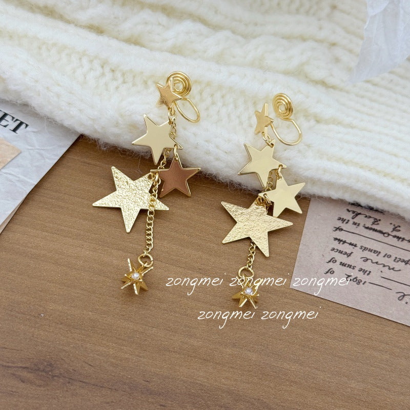 High-grade Metal Star Tassel Sier Eardrops Female Earrings