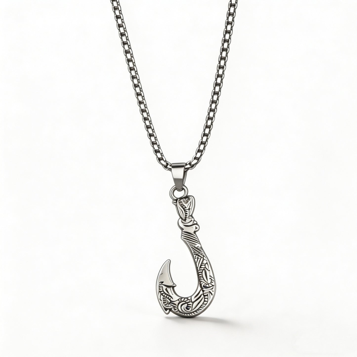 Men's Personality Vintage Alloy Fishhook Square Pearl Necklace