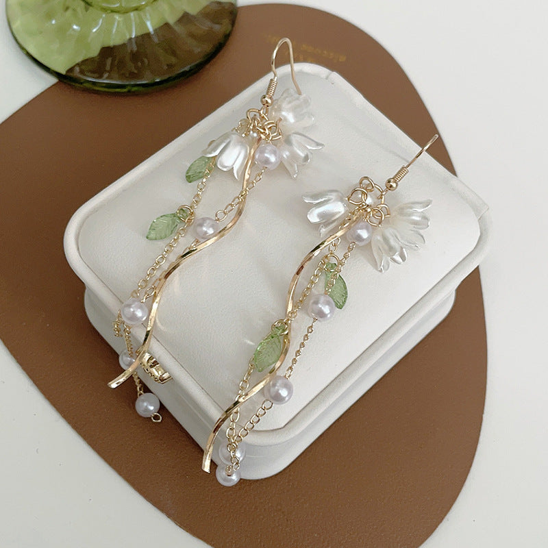 Sier Needle Sister-in-law Chen Shuting Metallic Knotted Tassel Earrings