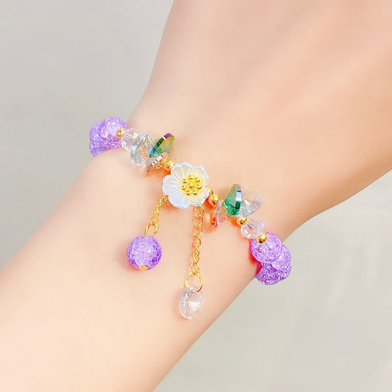 Children's Glaze Beaded Princess Cartoon Crystal Flowers Bracelets