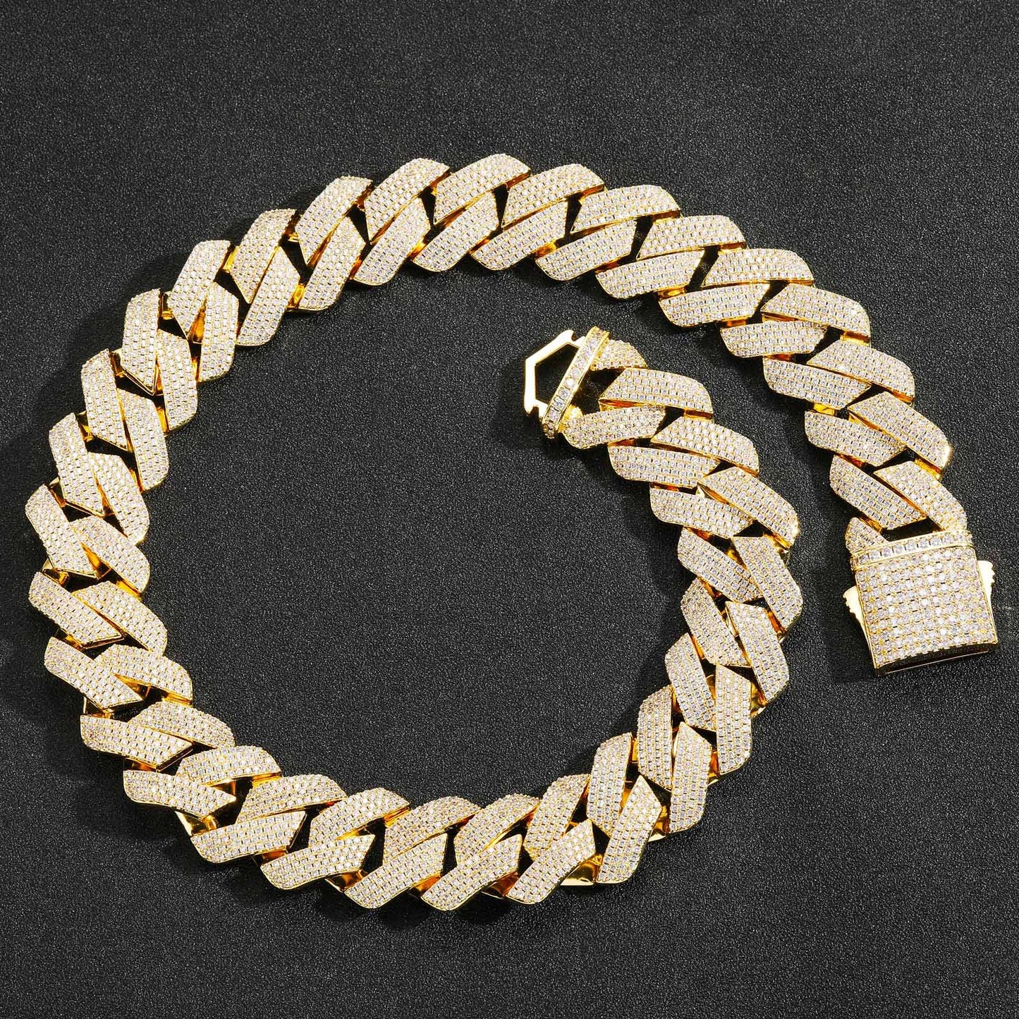 Men's Rhombus Cuban Link Chain Pink White Zirconium Necklaces