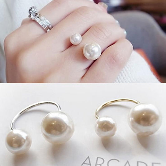 Lady Style Large Small Pearls Open Ring