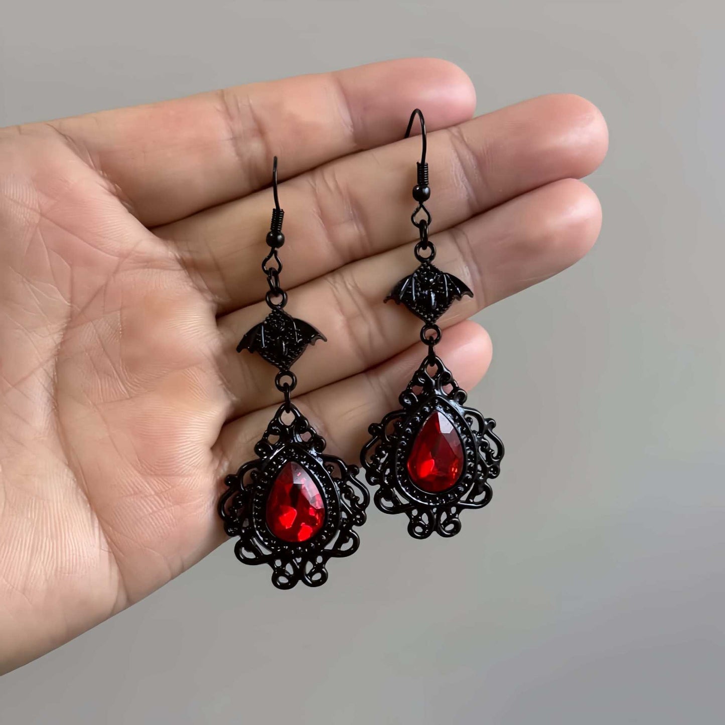Gothic Renaissance Elegant Bat Cross Dark Earrings