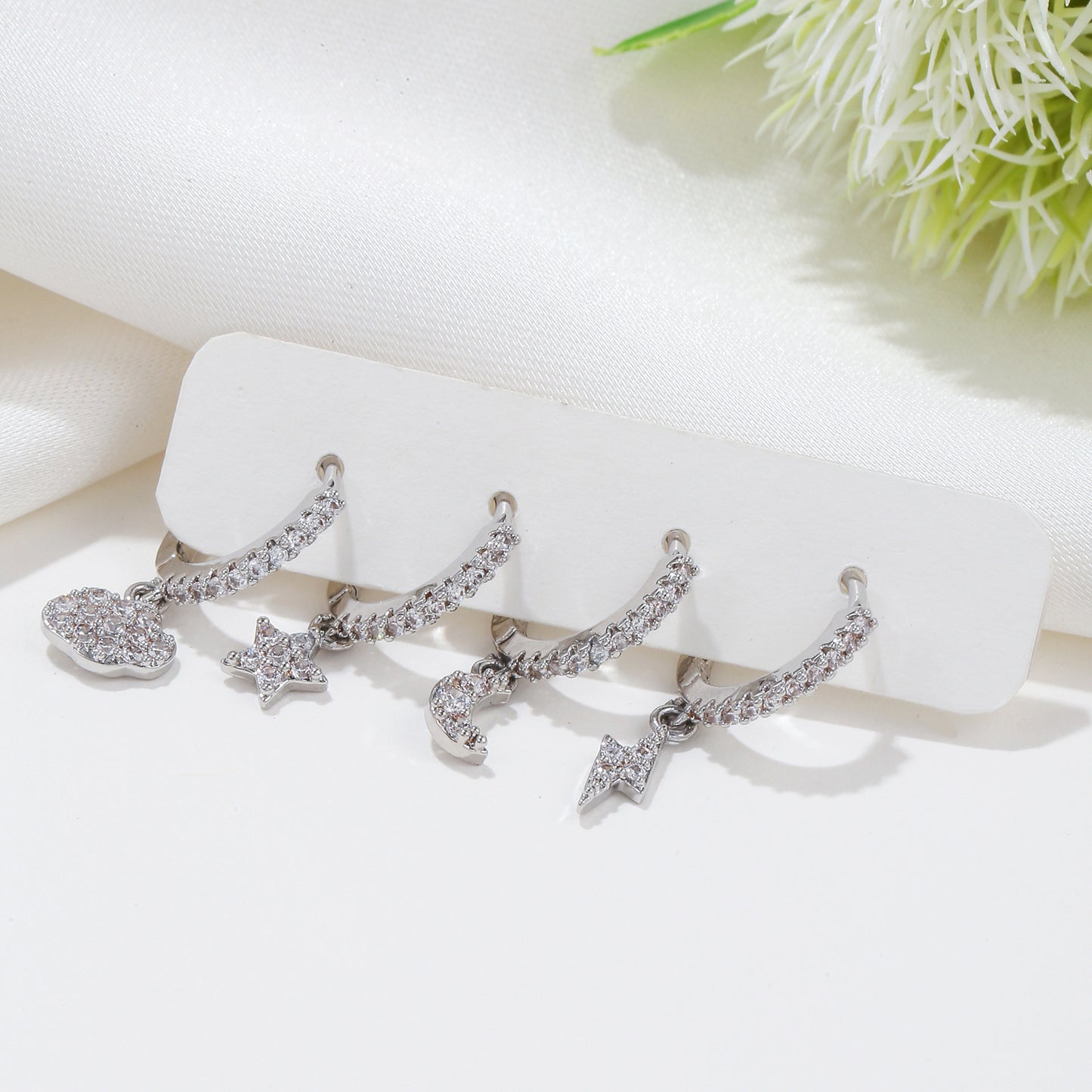 Star Moon Inlaid Zircon Clip Eardrop Fashion Trendy Ear Buckle