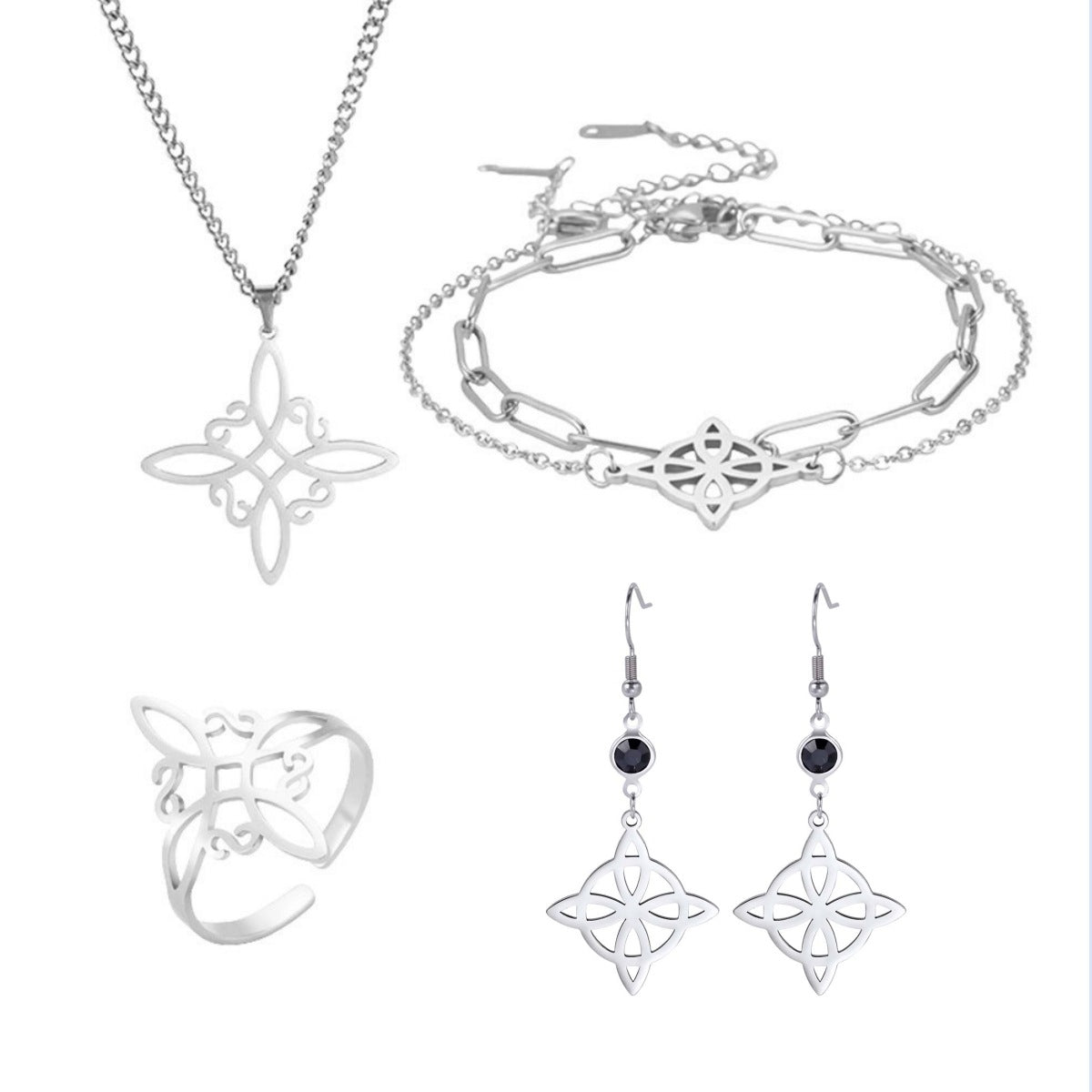 Witch Knot S-shaped Cut Stainless Steel Jewelry Set
