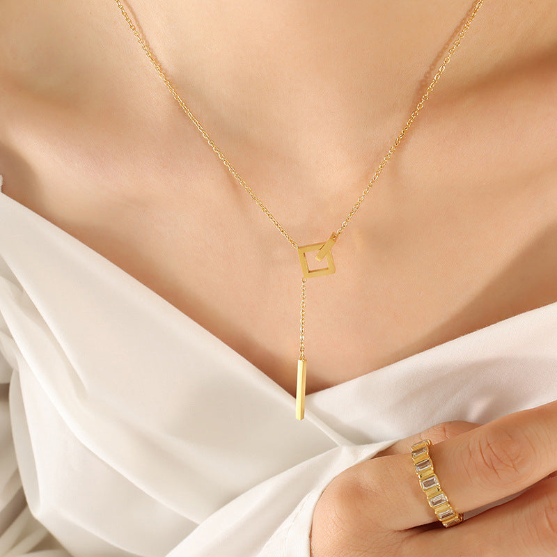 Square Long Tassel Clavicle Chain Cold Style Necklace
