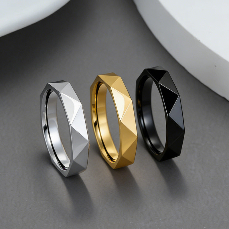 Women's & Men's Titanium Steel Cut Couple Simple Versatile Geometric Multilateral Ring