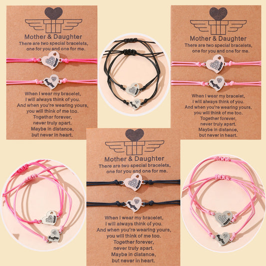 Metal Diamond Heart-shaped Mother And Daughter Lettering Bracelets