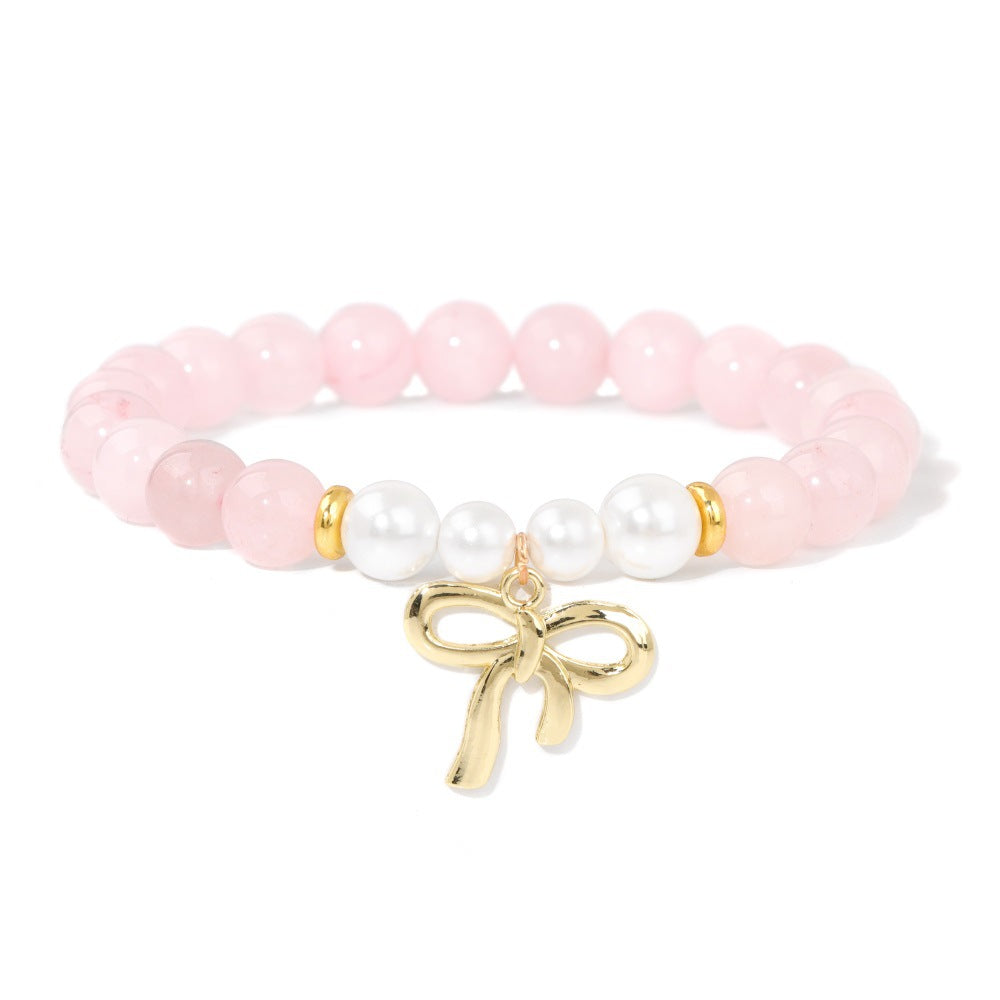 Bow Female Natural Stone Pink Agate Beads For Bracelet