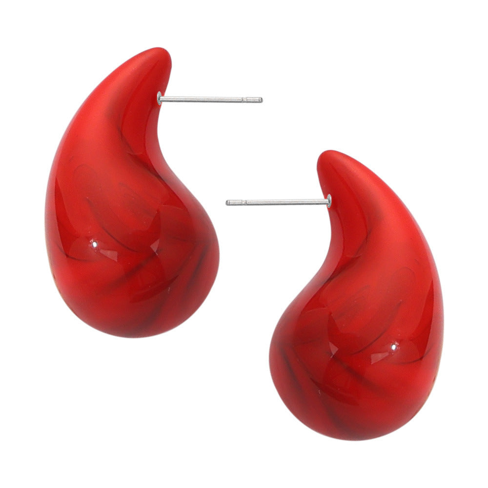 Fashion Simple Casual Style Resin Water Drop Shape Titanium Steel Earrings