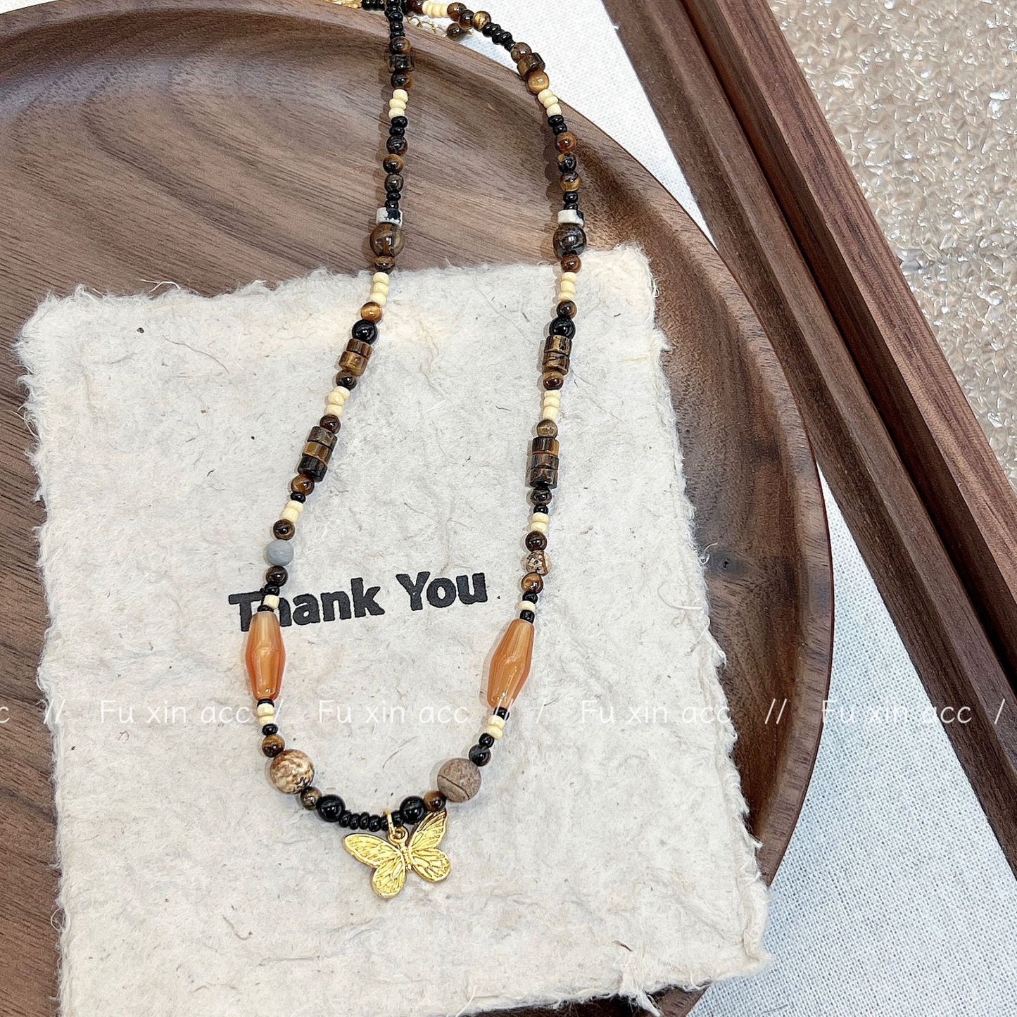 Women's Chinese Brown Natural Tigereye Beaded Agate Clavicle Necklaces