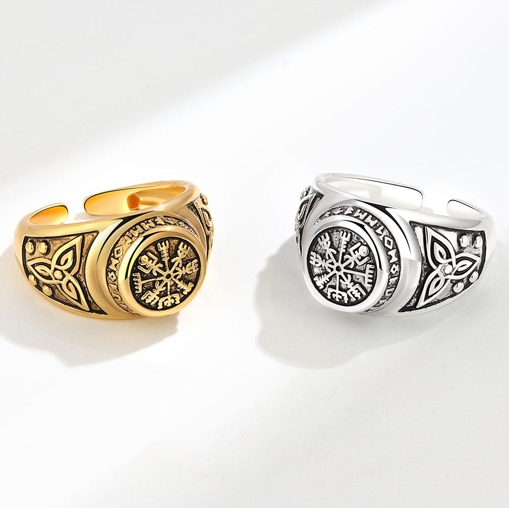 Men's Mythology Ancient Letters Viking Compass Logo Trendy Rings