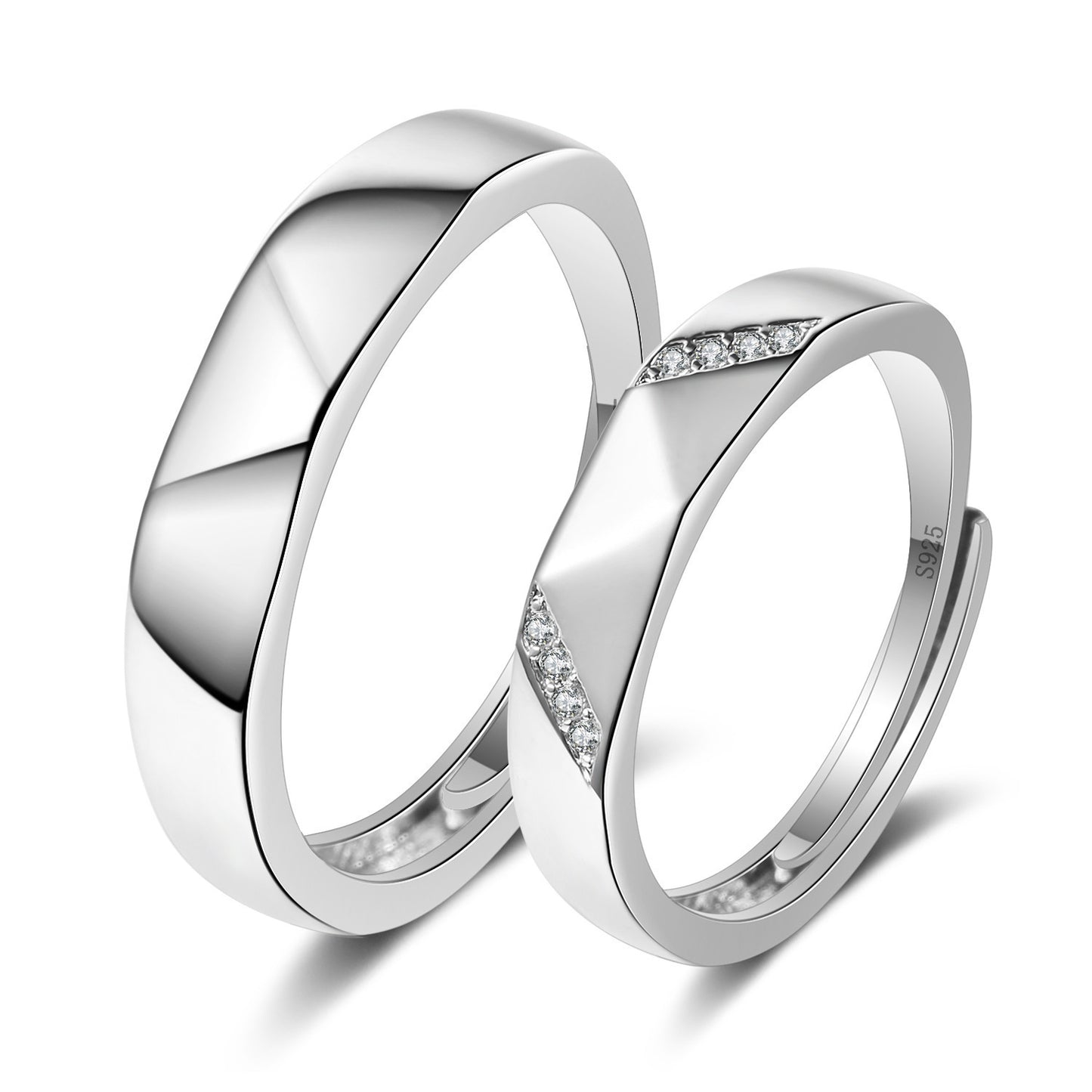 Women's & Men's Style Couple Sier Plated Open Live Rings