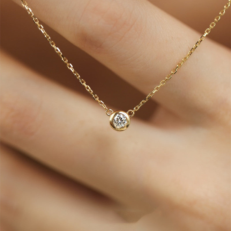 Women's Sterling Sier Gold-plated Solitaire Bubble Diamond Clavicle Chain Style Simple Necklace