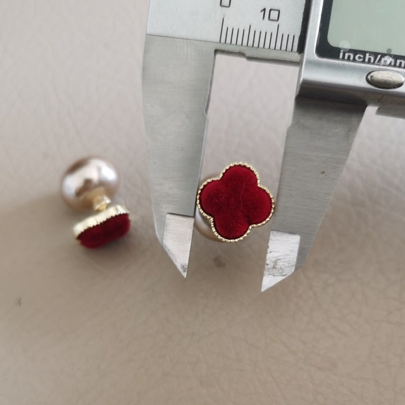 Red Veet Pony Bead Retro Elegant Slightly Zircon Stud Earrings