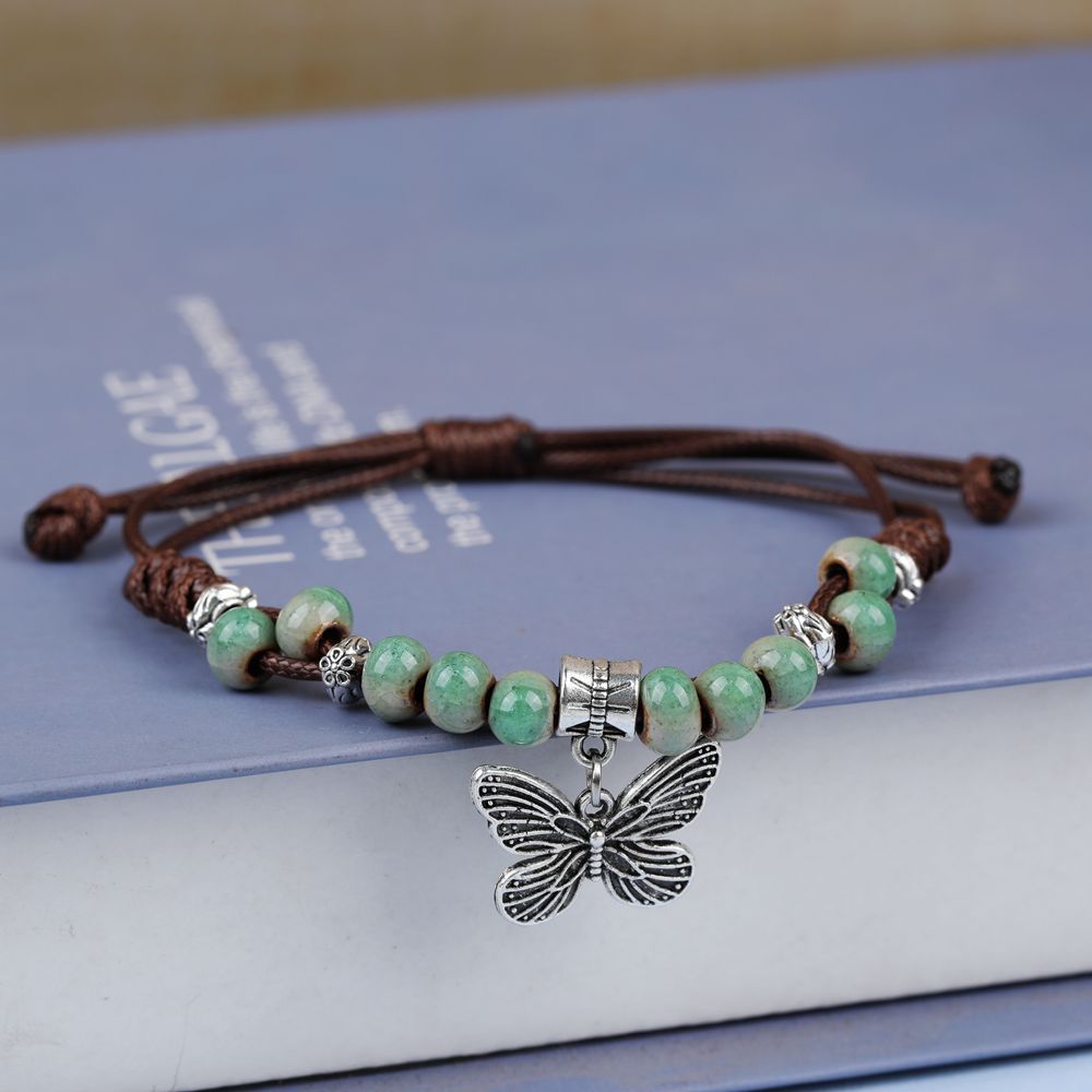Chinese Retro Butterfly Niche Ceramic Decorative Woven Hand Bracelet
