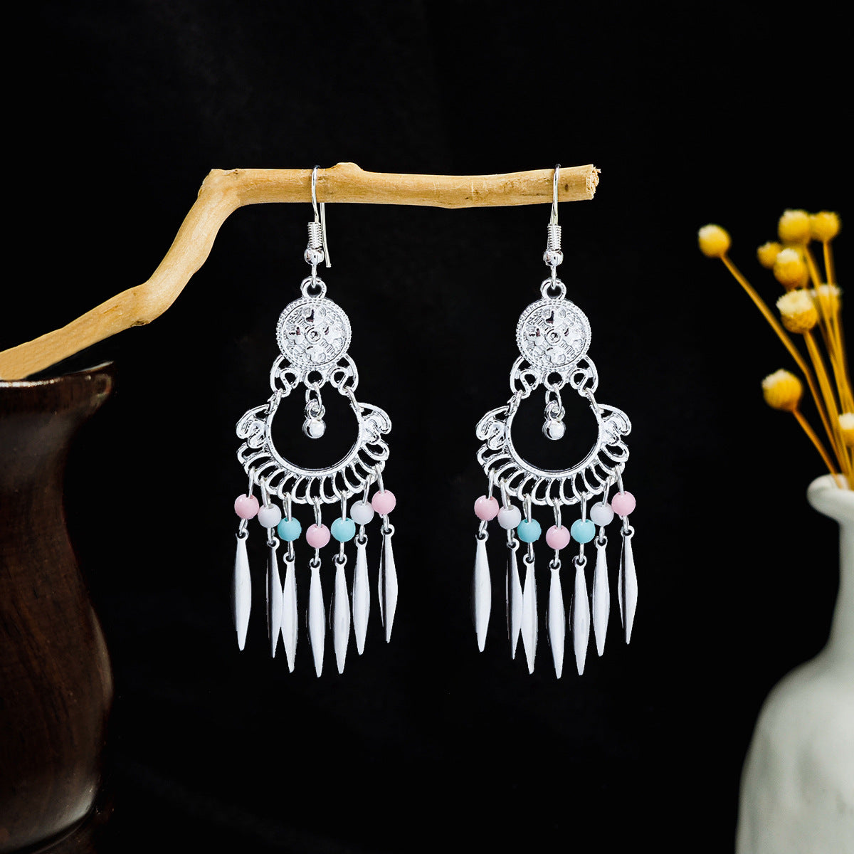 Geometric Round Ethnic Bohemian Retro Tourist Attractions Long Earrings