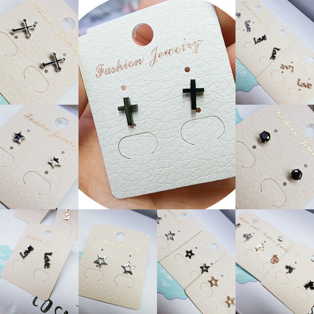 Men's Cross Five-pointed Star Black Zircon Stainless Steel Stud Earrings