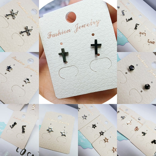 Men's Cross Five-pointed Star Black Zircon Stainless Steel Stud Earrings