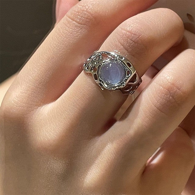 Fashion Moonstone Inlaid Light Luxury Minority Cold Style Female Rings
