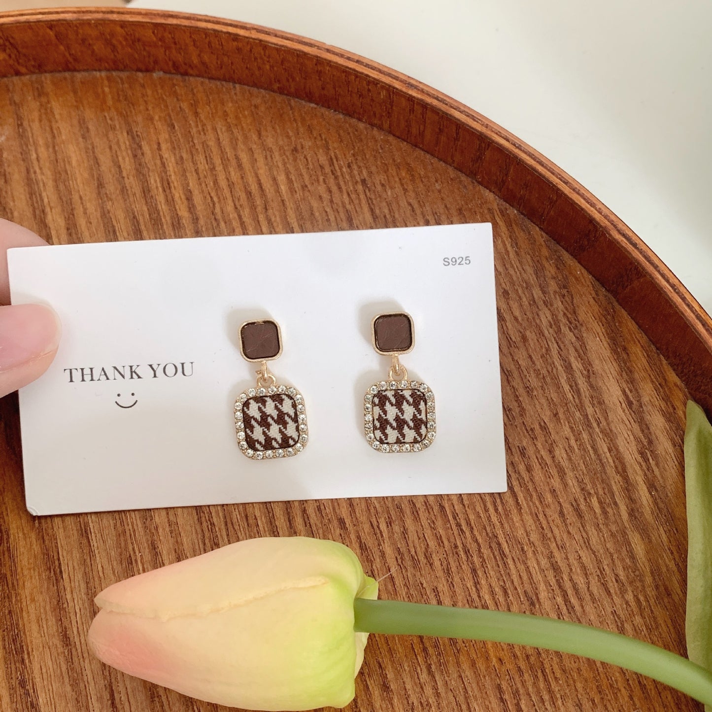 Needle Coffee Color Series Square Leather Earrings